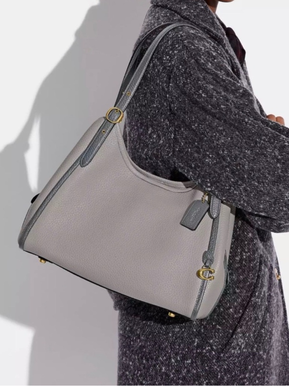COACH LORI LEATHER SHOULDER BAG BRASS/DOVE GRAY